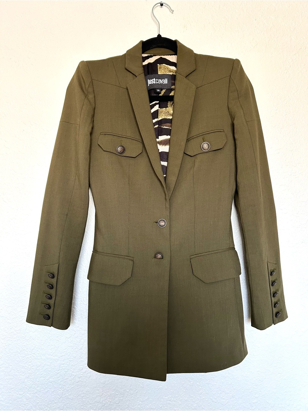 Just Cavalli Olive Green Women's Military-Style Blazer size 38